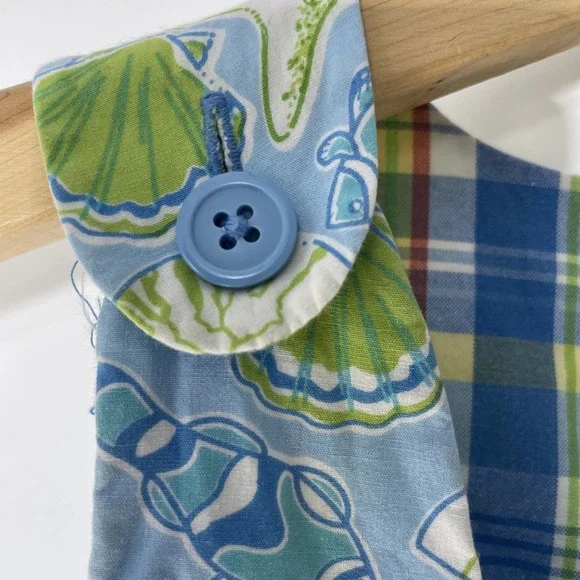 Hartstrings Reversible Dress Size 4 Girl's Blue Green Sealife and Plaid - Picture 6 of 10